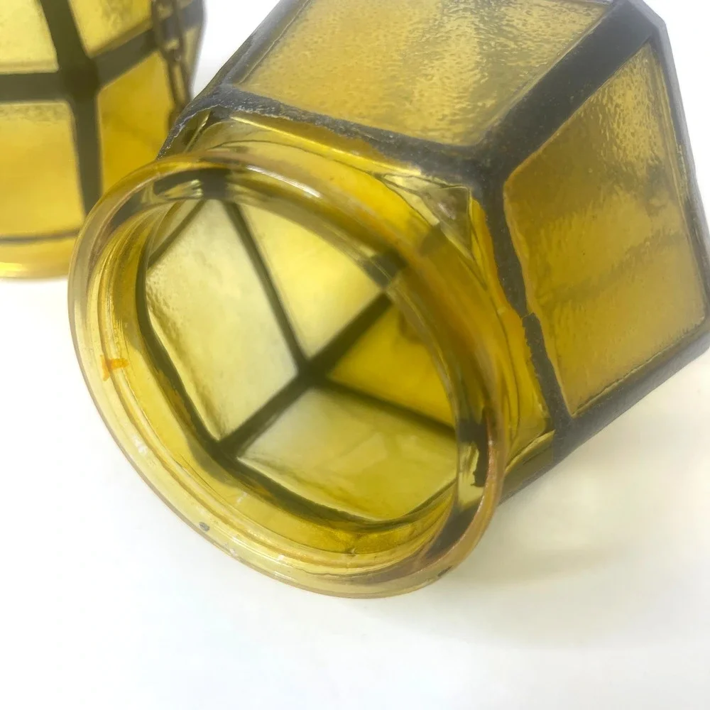 Set of 3 Amber Glass Lantern Style Lamp Shades MCM‎ Gothic Medieval 3